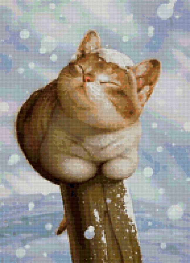Кот и снег - вышивка - предпросмотр