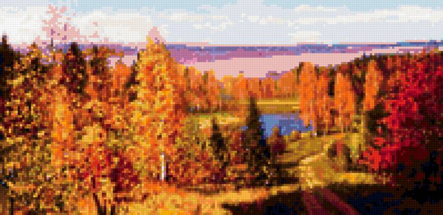 Осенние поля (худ. Л.Бродская) - река, поле, осень, пейзаж, лес, природа, живопись - предпросмотр