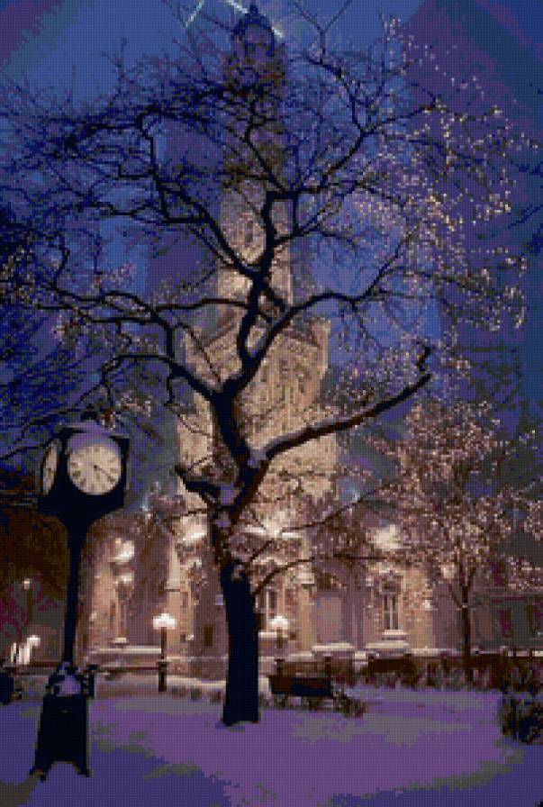 Заснеженный город - снег, зима, городской пейзаж - предпросмотр