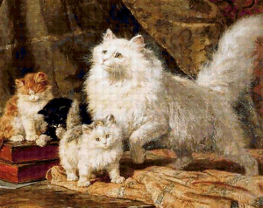 Кошка с котятами (фрагмент) - картина, животные, котята - предпросмотр