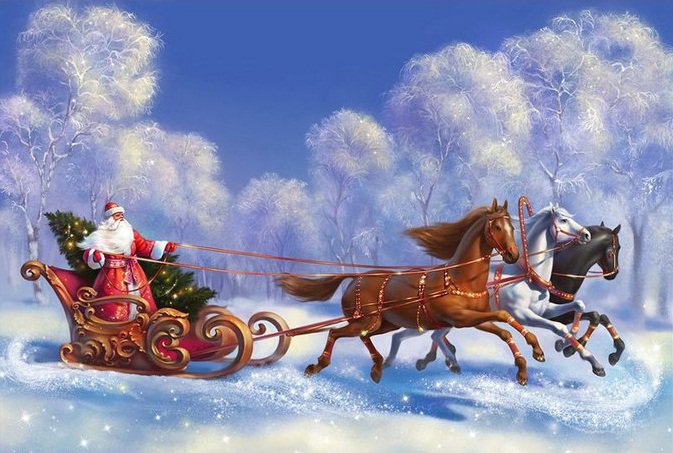 Дед Мороз - пейзаж, живопись, животные - оригинал
