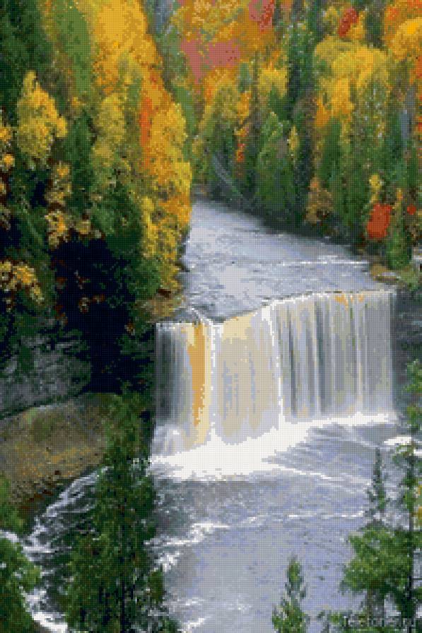 Осенний водопад - лес, осень, вода, водопад - предпросмотр