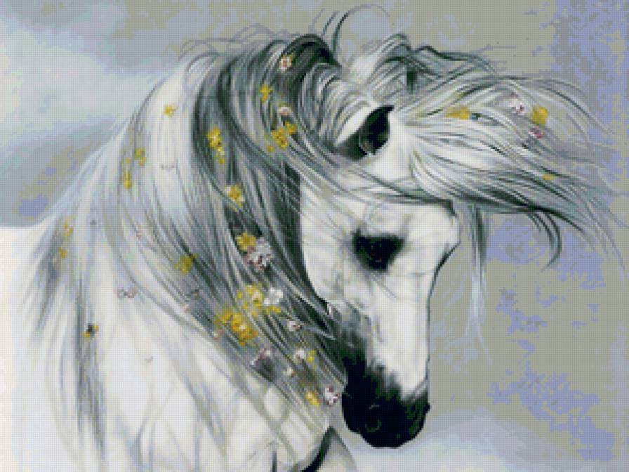 Белая лошадь - животные, лошади - предпросмотр