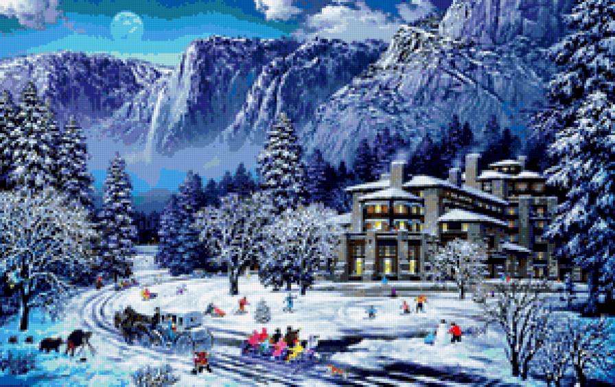 Городок в горах - горы, природа, елка, снег, зима, городок, рождество - предпросмотр