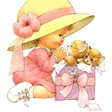 Оригинал схемы вышивки «Девочка с котятами» (№126611)