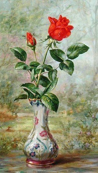 Одинокая роза - натюрморт, живопись, цветы, роза, ваза, картина - оригинал
