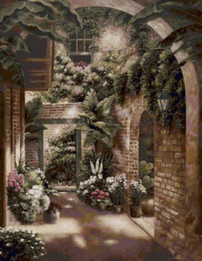 Внутренний дворик - дом, цветы - предпросмотр