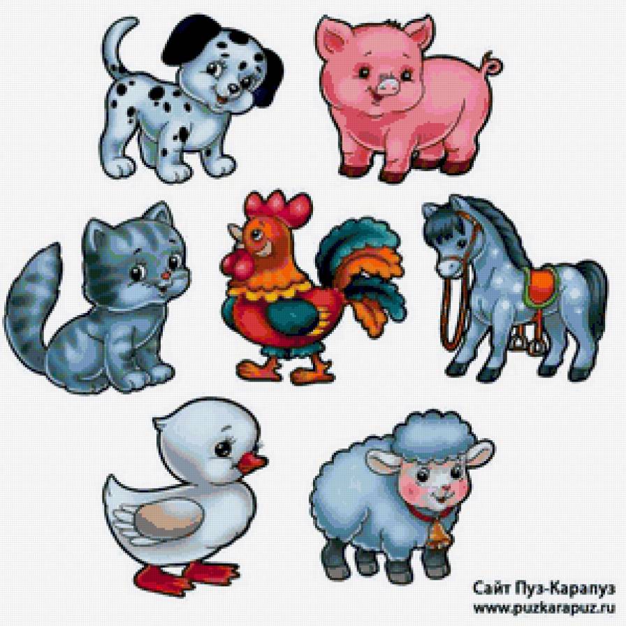 Детские картинки - детская картинка, свинка, собачка, котик, петушок - предпросмотр