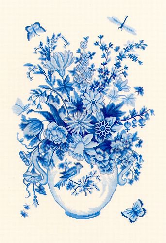 Голубой букет - букет, гжель, цветы, ваза - оригинал