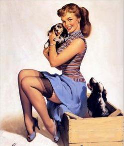 девушка со щенком - щенок, девушка, собака, ретро - оригинал