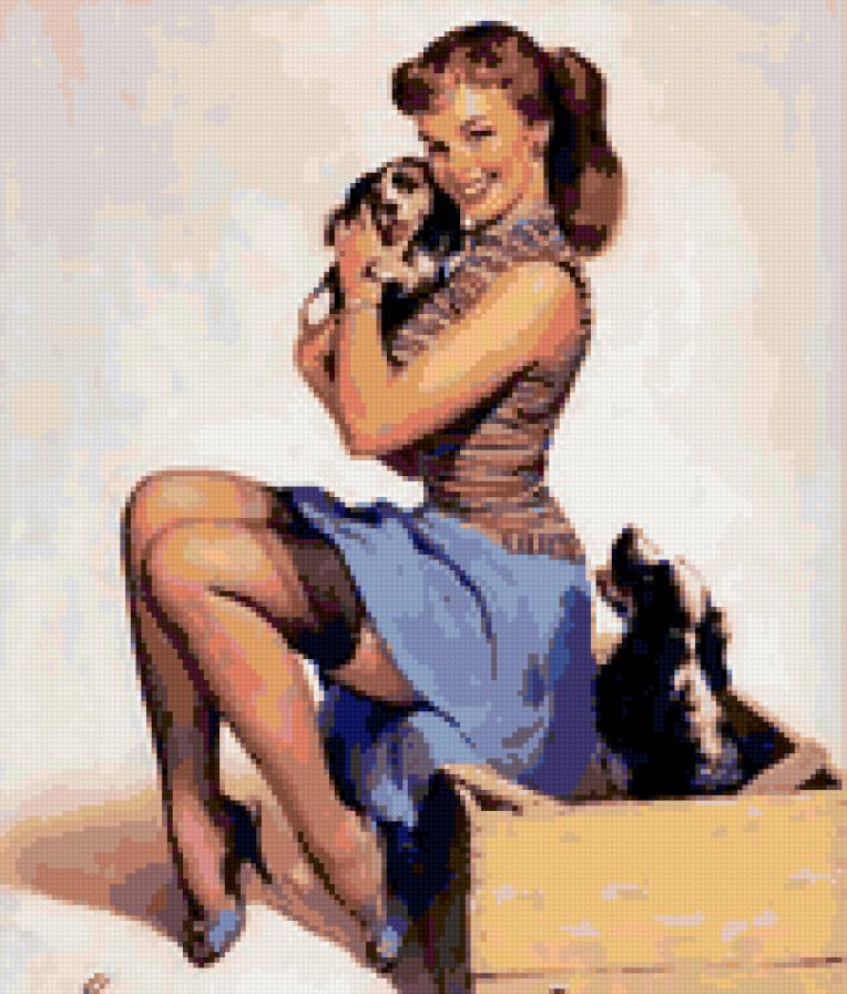 девушка со щенком - собака, щенок, ретро, девушка - предпросмотр