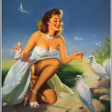 Оригинал схемы вышивки «девушка с голубями» (№127862)