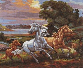 №128000 - лошади, пейзаж, животные - оригинал