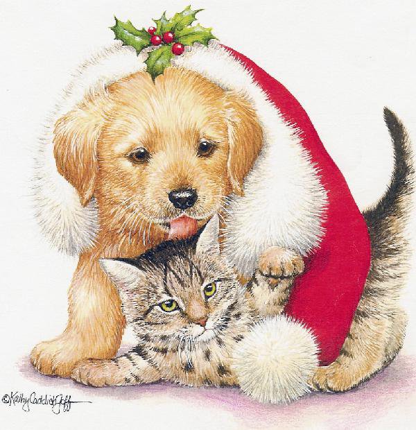 Щенок и Котик - рождество, щенок, деткам, два друга, собака, кошка, котенок - оригинал