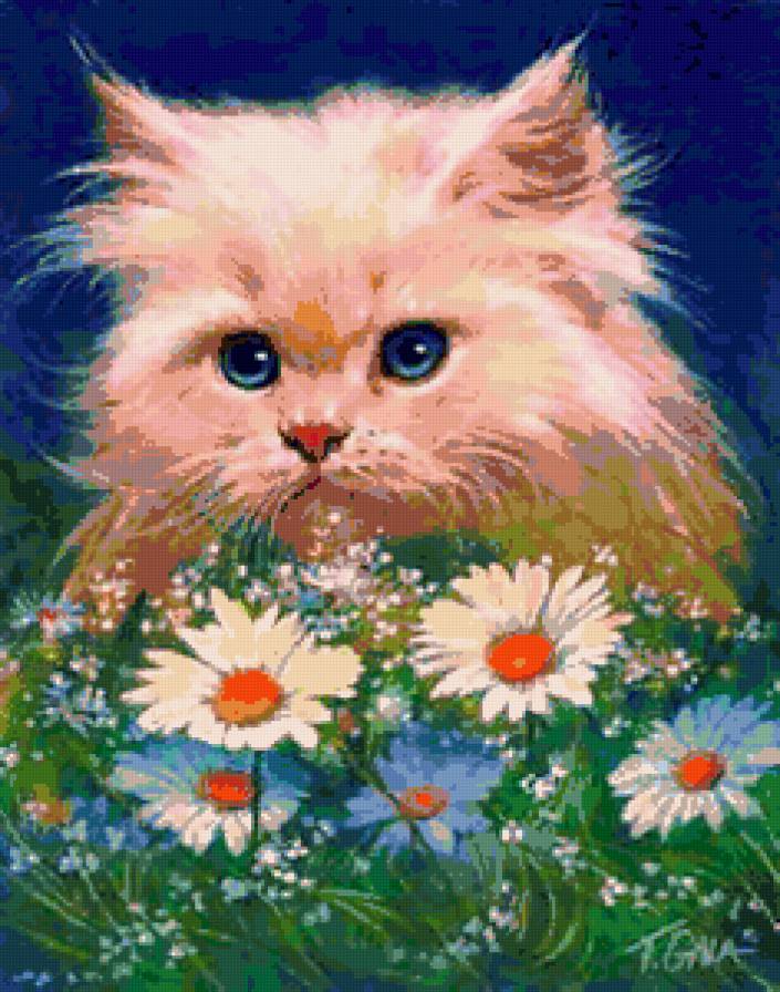 Кошки в цветах - кошка, кошки, животные. цветы, кот, кошки в цветах, ромашки - предпросмотр