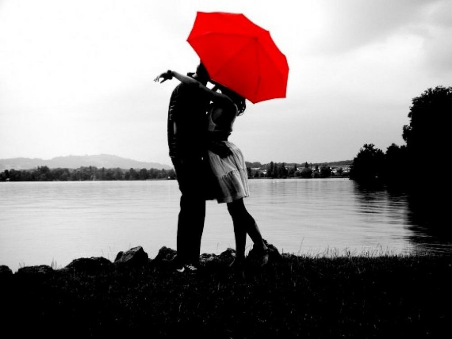 Двое под зонтом - влюбленные, зонт, пара, люди - оригинал