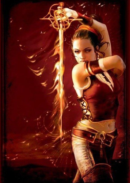 Девушка с огненным мечом - девушка, люди, меч, огонь, фэнтези - оригинал
