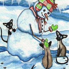 Оригинал схемы вышивки «Снеговик с котами» (№128751)