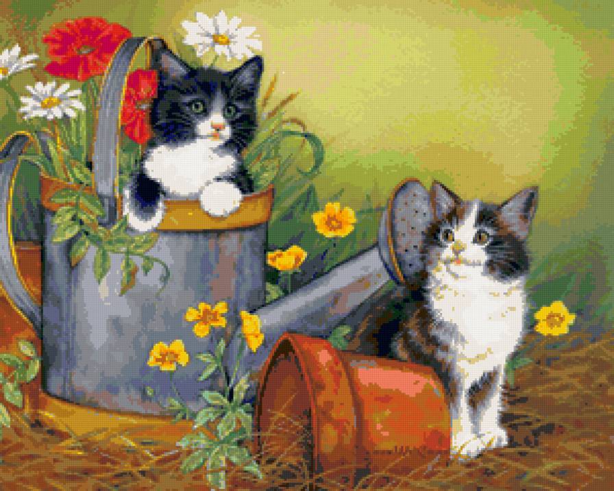 Коты в саду - кот, лейка - предпросмотр