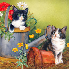 Оригинал схемы вышивки «Коты в саду» (№128754)