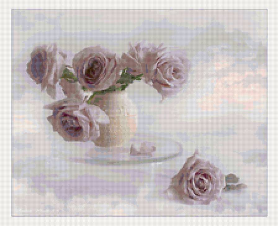 нежные розы - натюрморт, розы, розовые, ваза - предпросмотр