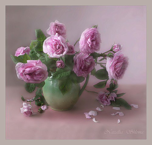 розовый букет - натюрморт, ваза, розы - оригинал
