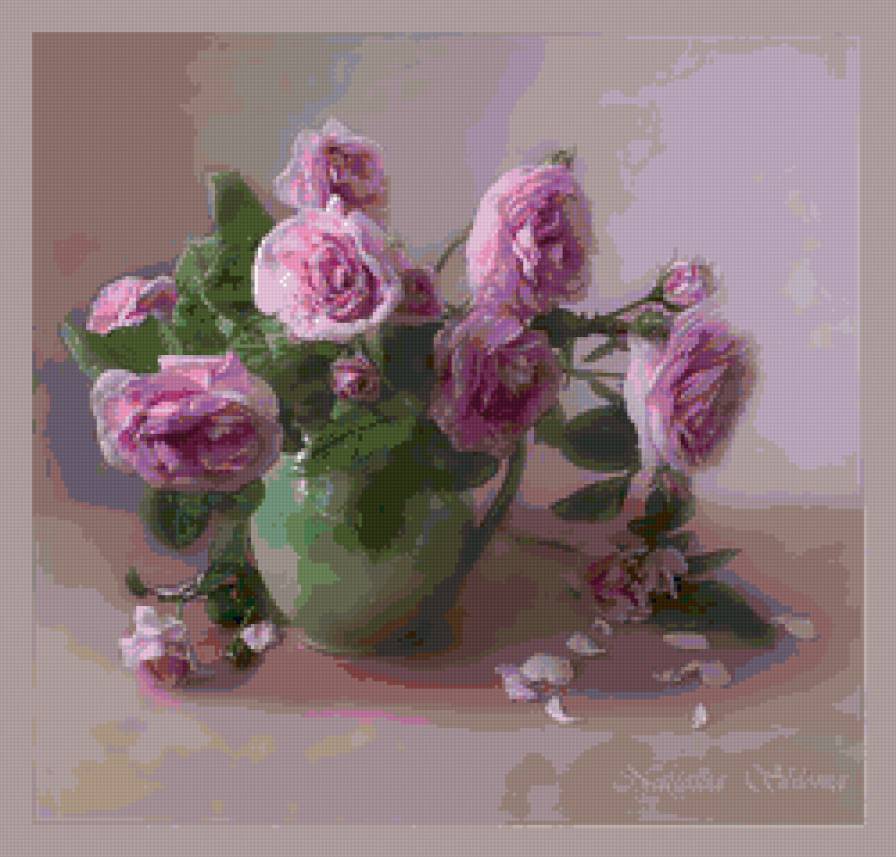 розовый букет - розы, ваза, натюрморт - предпросмотр