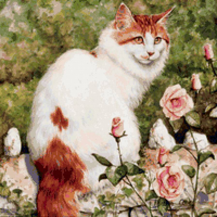 Котик - кошки, котики, животные, цветы - предпросмотр