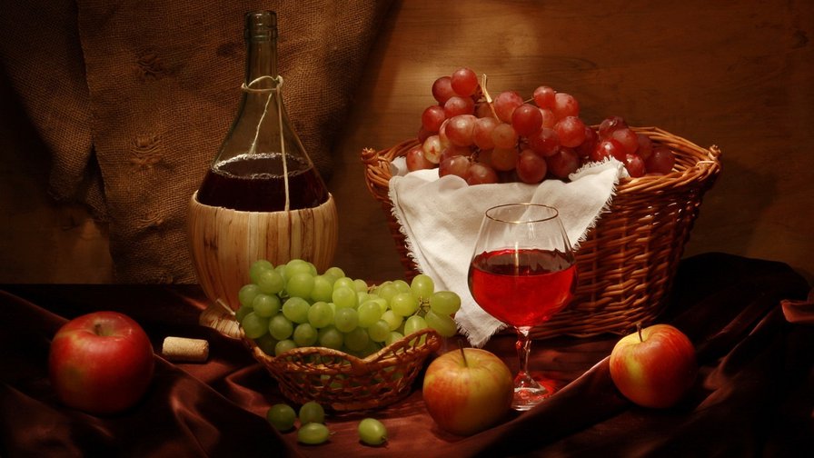Винный натюрморт - 2 - для кухни, натюрморт, вино, фрукты - оригинал