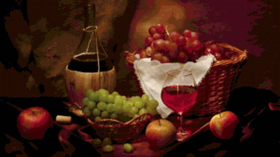 Винный натюрморт - 2 - фрукты, вино, натюрморт, для кухни - предпросмотр