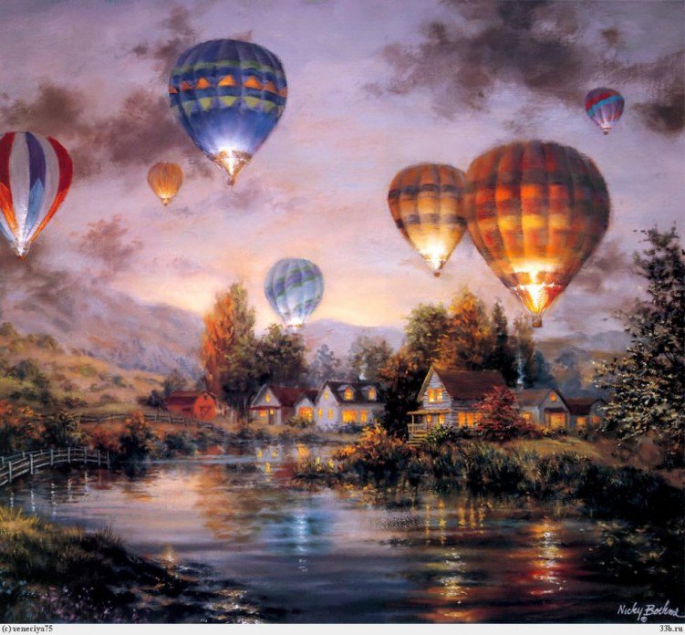 Воздушные шары - озеро, дом - оригинал
