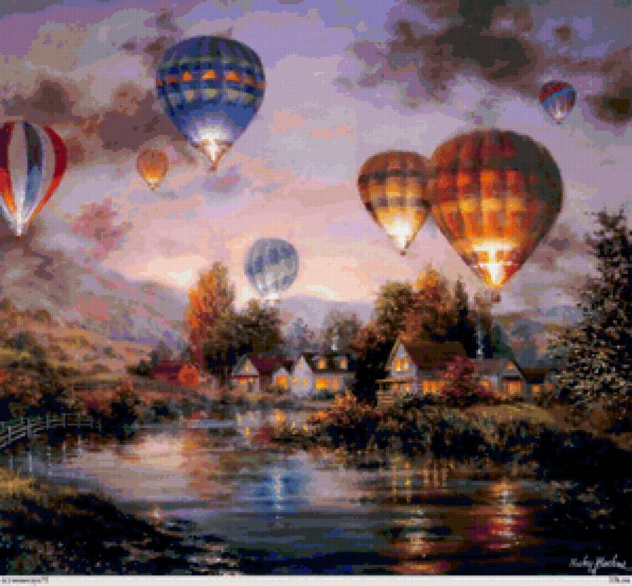 Воздушные шары - дом, озеро - предпросмотр