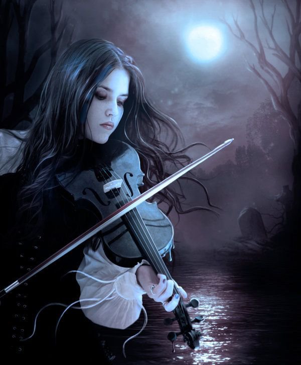Ночная скрипка. - луна, ночь, девушка, скрипка - оригинал