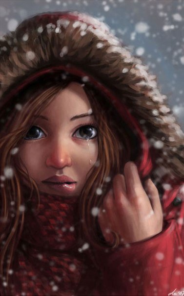 Девушка на зимней прогулке - лицо, девушка - оригинал