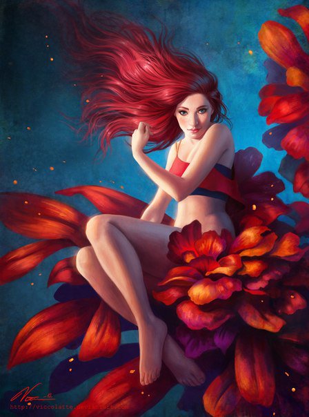 Цветочная дива - девушка, цветы, лицо - оригинал