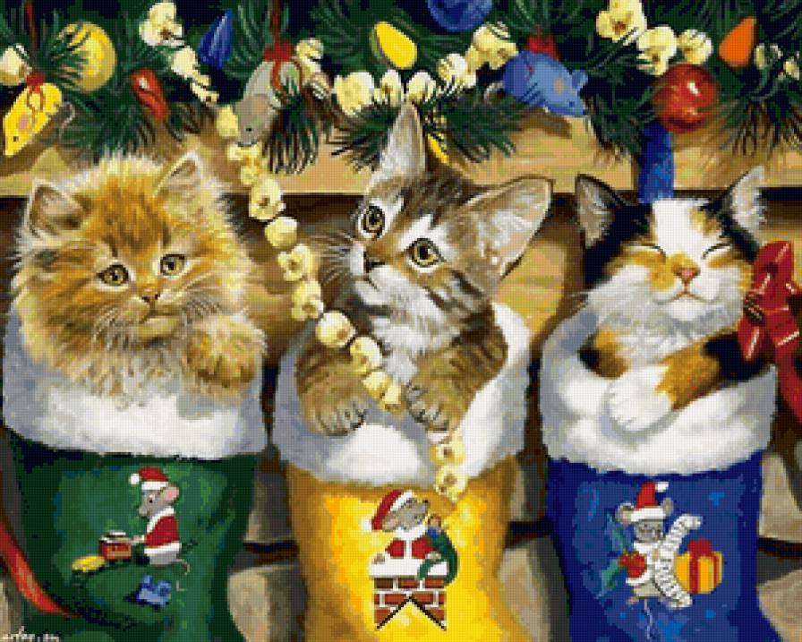 Рождественские котята - котята, кошки, новый год, рождество - предпросмотр