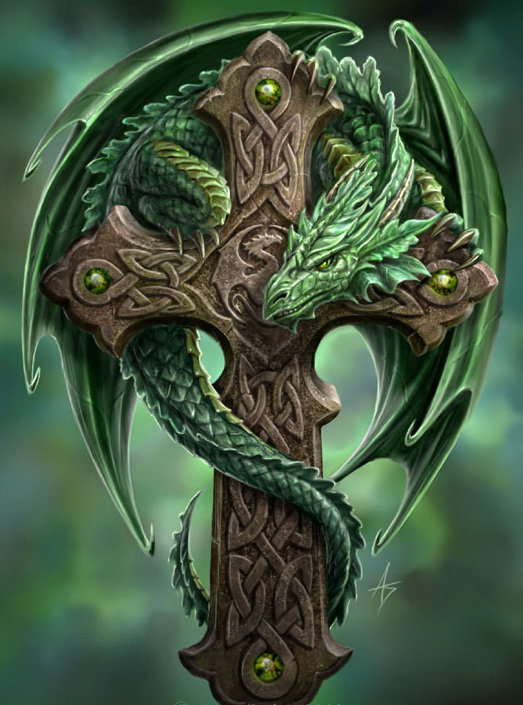 Дракон на кресте - животные, символ, фентази, дракон - оригинал