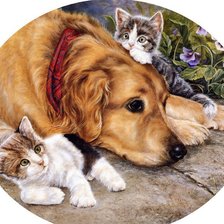 Оригинал схемы вышивки «собака и котята» (№130213)