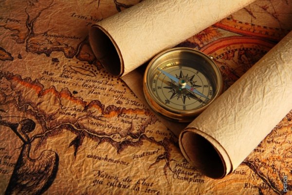 компас пирата - монеты, красота, картина, компас, натюрморт, карта - оригинал
