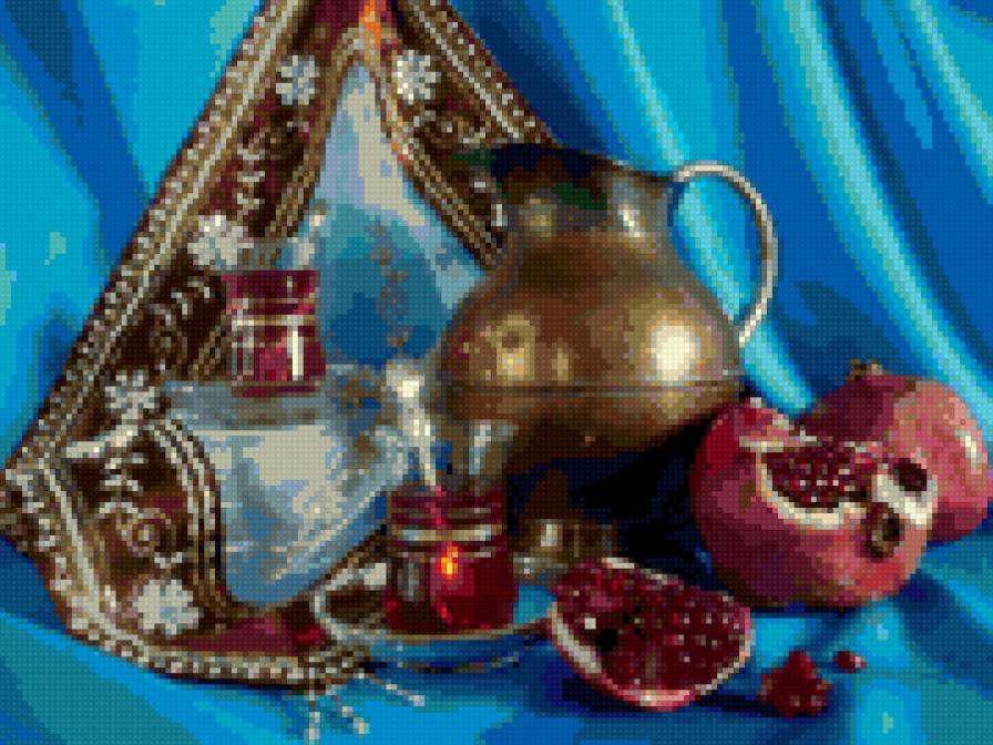 Чай с гранатом - натюрморт, чай, гранат, азербайджан, кувшин, голубой - предпросмотр