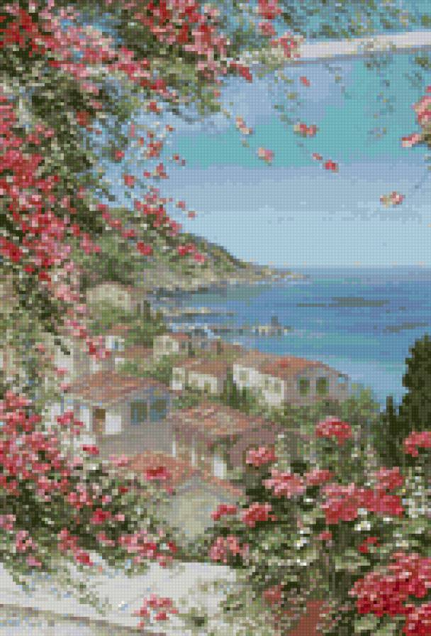 Розовый залив - пейзаж, цветы, город, юг, море - предпросмотр