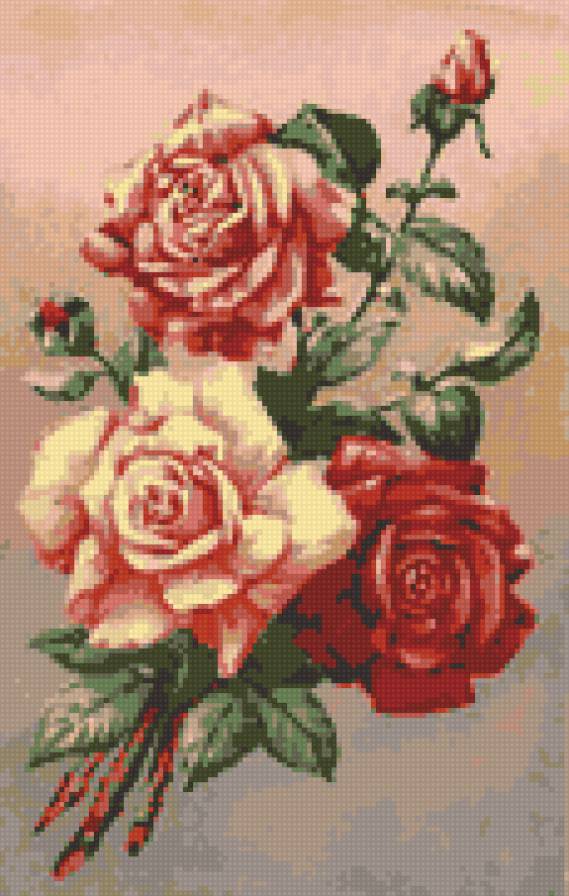 розы - цветы, вышивка открытки - предпросмотр