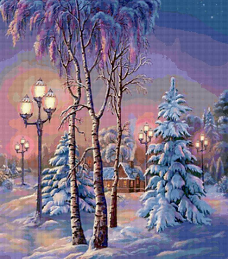 ночь - дома, природа, ночь, зима - предпросмотр