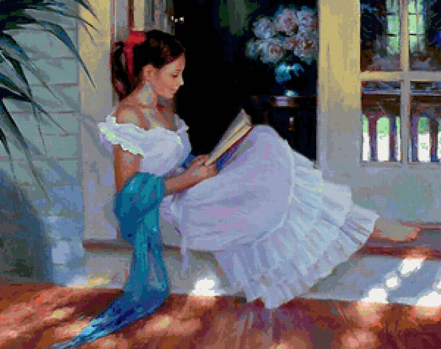 Девушка с книгой - живопись, книга, девушка, чтение - предпросмотр