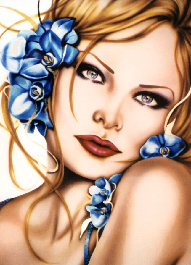 Очень Красивая Девушка (Дж. Джанеско) - очень красивая, девушка, голубые цветы - оригинал