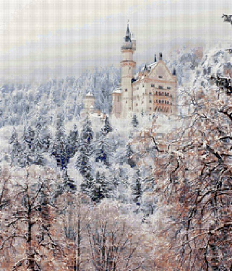 зимний замок - зима, замок, пейзаж - предпросмотр