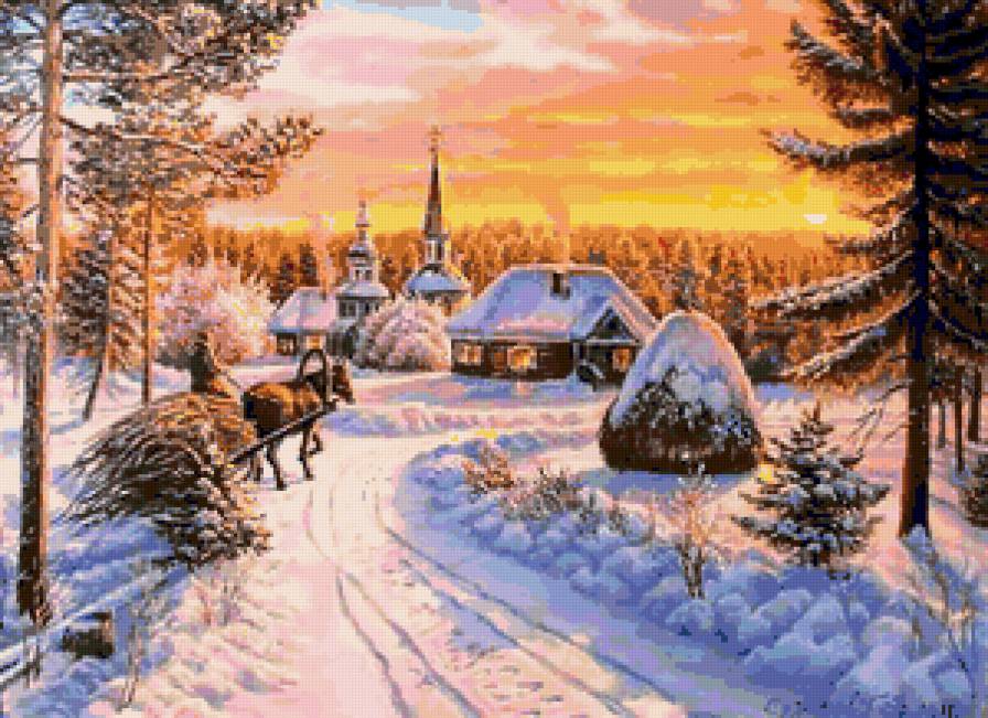 Зима в деревне - зима, пейзаж, деревня. природа, снег, зимняя картина - предпросмотр