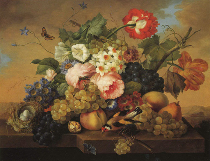 №132499 - фрукты, птицы, букет, цветы - оригинал