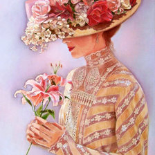 Оригинал схемы вышивки «женщина в шляпке» (№132583)
