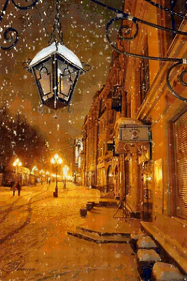 Уютная снежная улочка - снег, фонарь, новый год, зима - предпросмотр